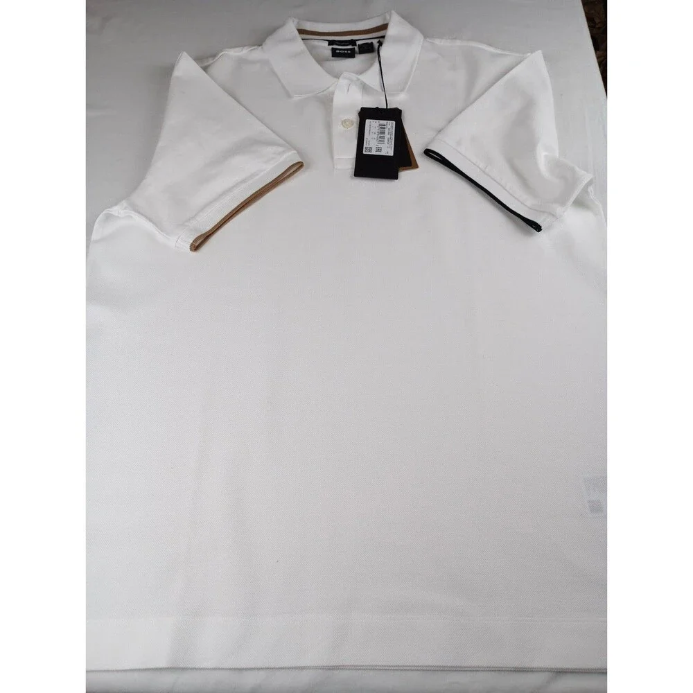 Hugo Boss Black Label Men's White Parlay 211 Tipped Short Sleeve Polo Shirt Sz L - Picture 2 of 16